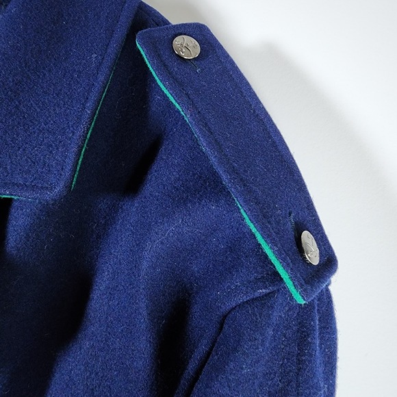 Vtg Wool Jacket Womens 9 10 Pea Coat Navy Kelly Green‎ Double Breasted 80s Y2K - Picture 14 of 16